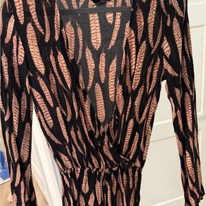 Blue Life Black and Brown Feather Print Dress